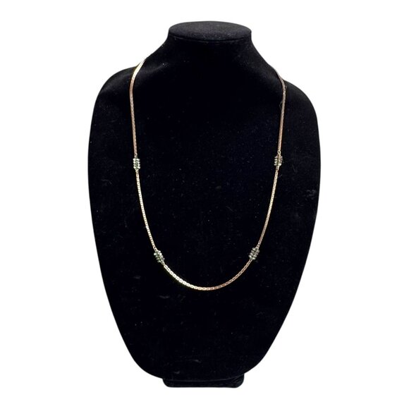 Vintage Hobé Gold Tone Box Link Necklace Emerald Green Rhinestone Accent 28" - Picture 3 of 8